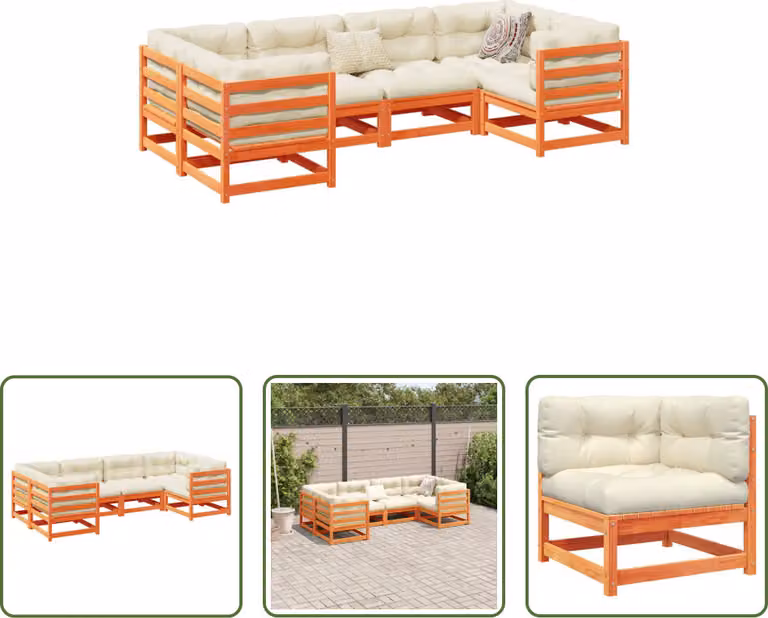 The Living Store Set di divani da giardino 6 pezzi con cuscini in legno di pino marrone cera