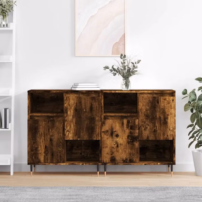Set di 2 credenze vidaXL in legno multistrato e MDF colore rovere fumo marrone per soggiorno e sala da pranzo