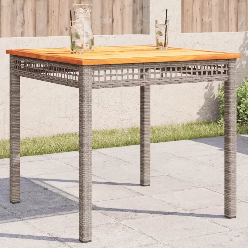 Tavolino da giardino quadrato in polyrattan e legno di acacia grigio e marrone L/P/H: 80 x 80 x 75 cm – 2