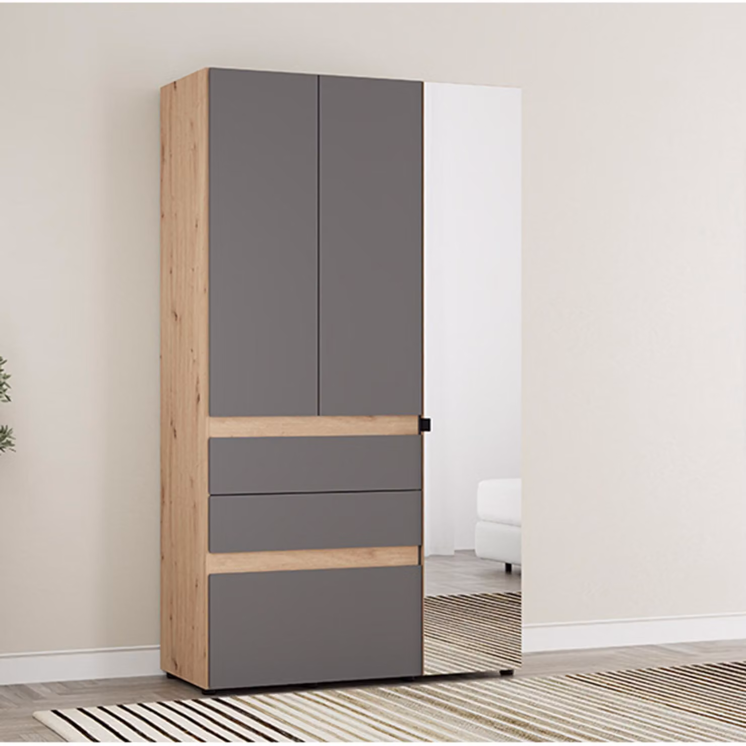 Zuccare - Guardaroba 3 Ante, 117x52 cm Nero Antracite, Appendiabiti