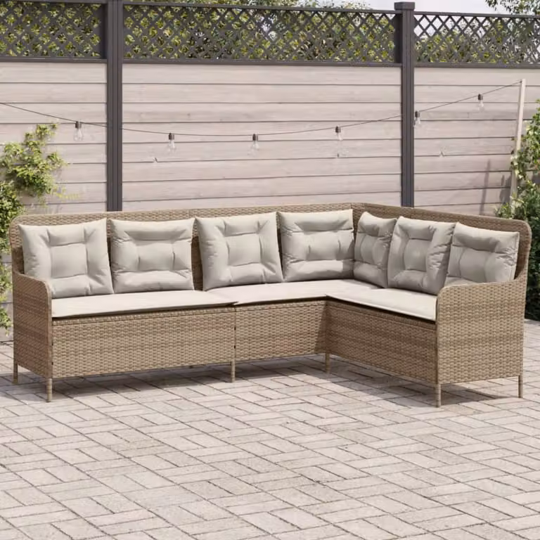 Divano da giardino a L vidaXL in polyrattan con cuscini beige e struttura in metallo