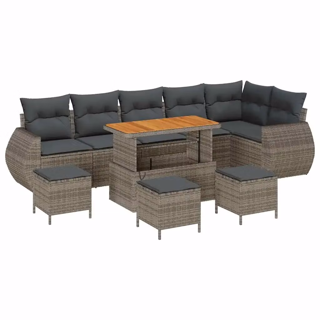 Set Divano da Giardino vidaXL 10 posti Grigio con Cuscini e Tavolino in Rattan e Acciaio – 2