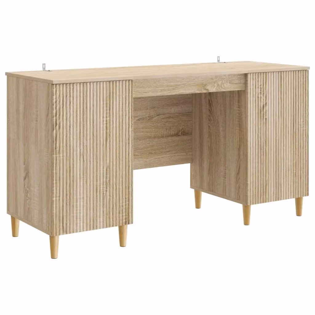 Scrivania moderna vidaXL in legno MDF laminato color rovere, L: 142,5 cm, P: 50 cm, H: 75 cm – 2