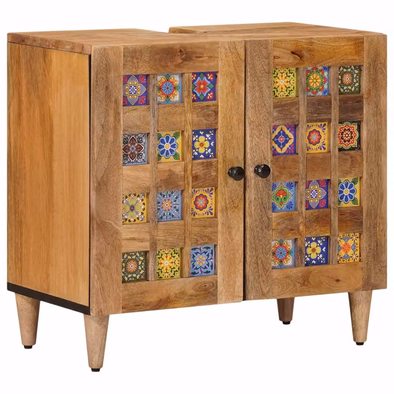 vidaXL Armadio per Lavabo da Bagno con porta Naturale 62 x 33 x 58 cm