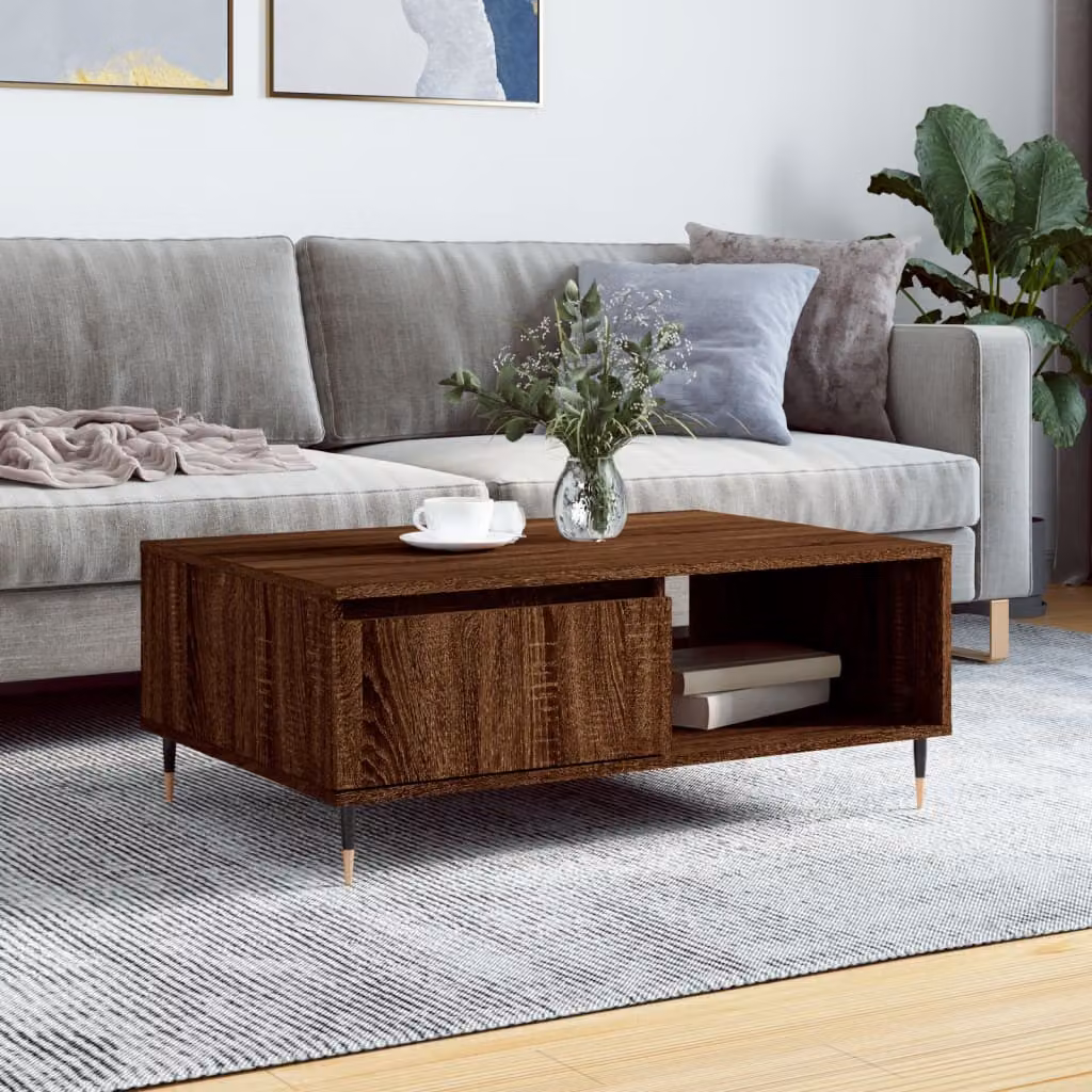 Tavolino da salotto moderno vidaXL in legno e metallo, colore marrone rovere, L 60 cm x P 35 cm x H 90 cm