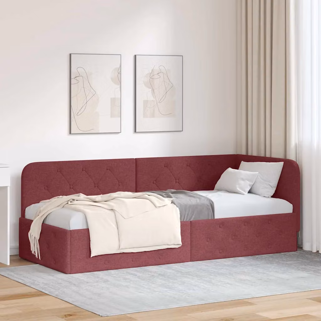Cornice del letto ad angolo vidaXL in tessuto rosso con struttura in legno e doghe fisse L: 200 cm, P: 80 cm, H: 84 cm – 1