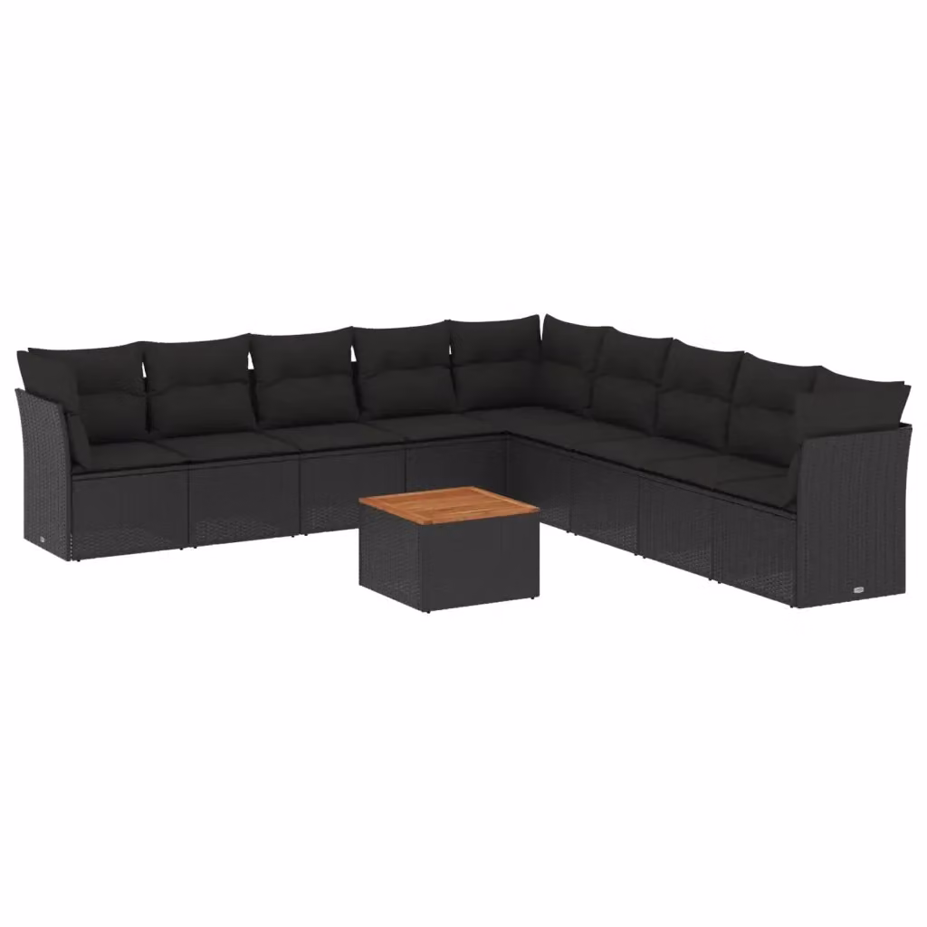 vidaXL Set Divani da Giardino a L con Tavolino da Caffè, 10 Pezzi in Polyrattan Nero e Marrone con Cuscini Rimovibili e Struttura in Acciaio Verniciato a Polvere – 2