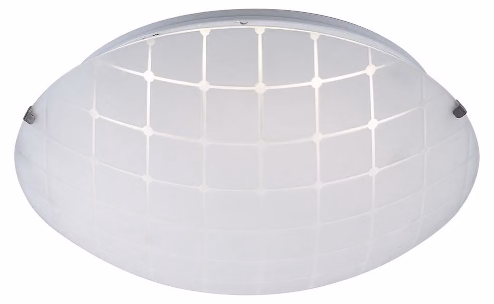 Lampada da soffitto a LED, cromata, con diffusore in vetro opalino, diametro 25 cm