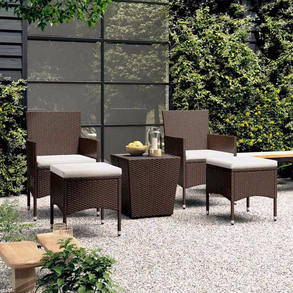 Set Bistrot da Giardino vidaXL 5 pz in Polyrattan e Vetro Temperato Marrone e Bianco – 1