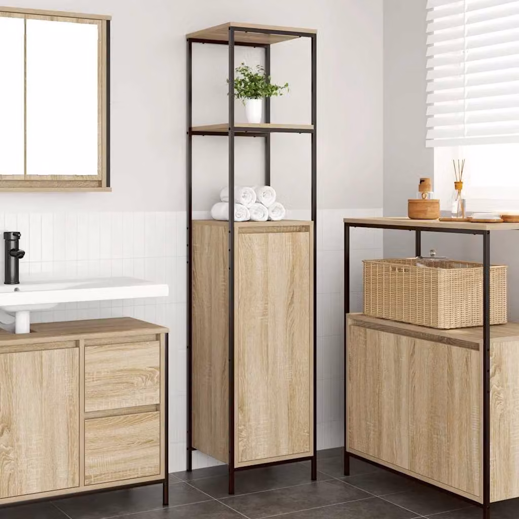 Mobile da bagno vidaXL con ripiani e ante in Rovere Sonoma, colore marrone, L: 36 cm, P: 35 cm, H: 165 cm