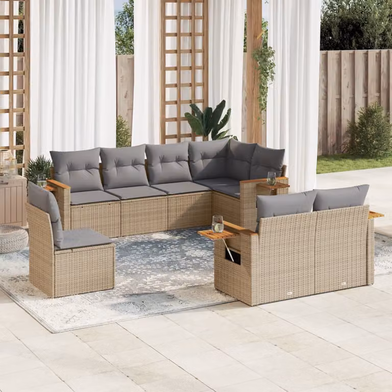 Set Divano da Giardino 8 pz vidaXL in Polyrattan Beige con Cuscini e Tavolino