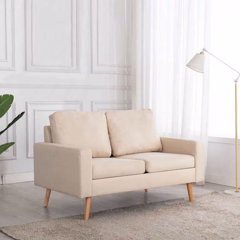vidaXL Divano a 2 Posti Moderno in Tessuto Beige con Struttura in Legno di Pino e Cuscini Inclusi L: 130 cm, P: 76 cm, H: 82,5 cm