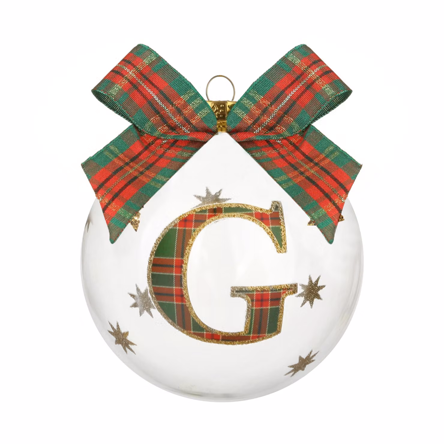 Pallina di Natale KASANOVA in vetro con lettera G, motivo tartan multicolore, Diametro: 10 cm – 2