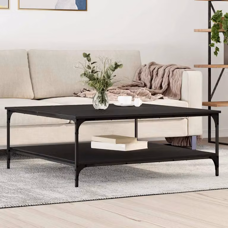 vidaXL Tavolino da salotto quadrato in stile industriale, colore nero, L: 100 cm, P: 100 cm, H: 40 cm