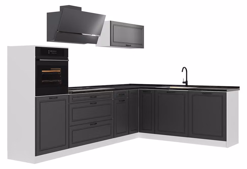 Cucina angolare completa Vicco R-Line Antracite country/Bianco 287 x cm senza piano di lavoro, Model 68213