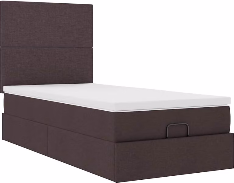 Pouf Letto con Materasso Marrone Scuro 100x200 cm in Tessuto