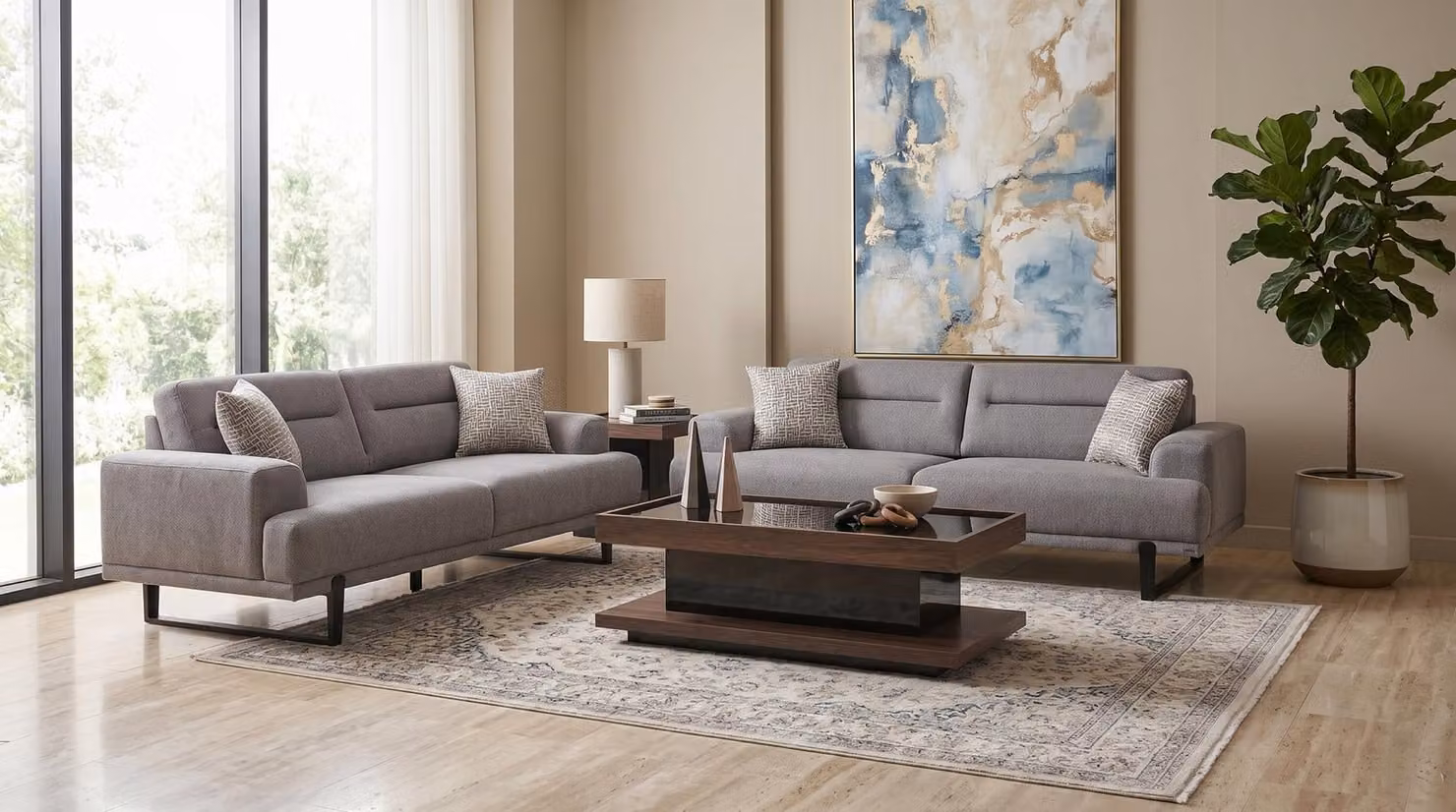 Set di divani confortevoli per il soggiorno, composto da 2 divani a 3 posti, ideale per ambienti moderni
