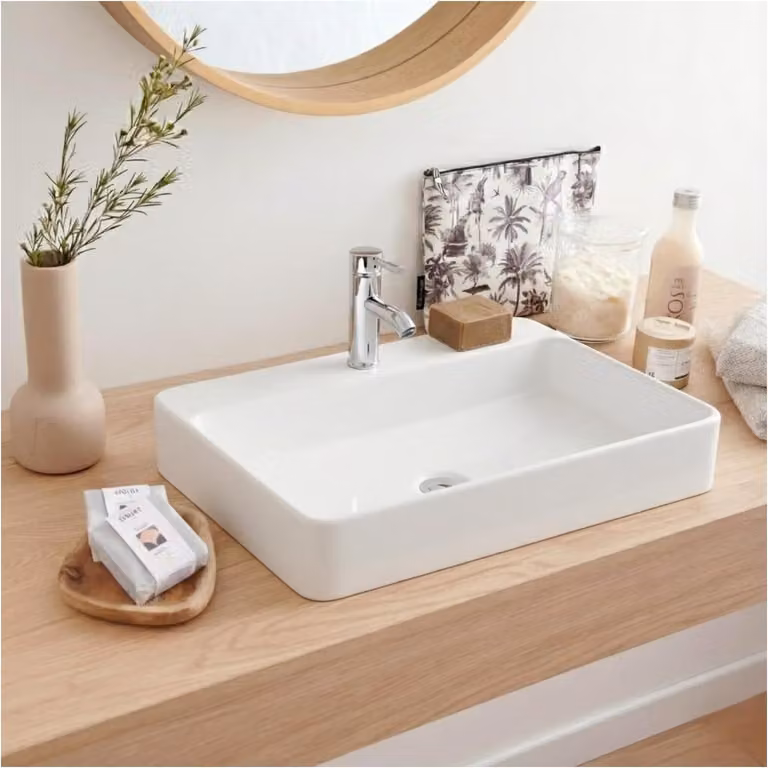 Lavabo rettangolare sospeso o da appoggio in Vetroceramica bianca ANDY 60x49cm