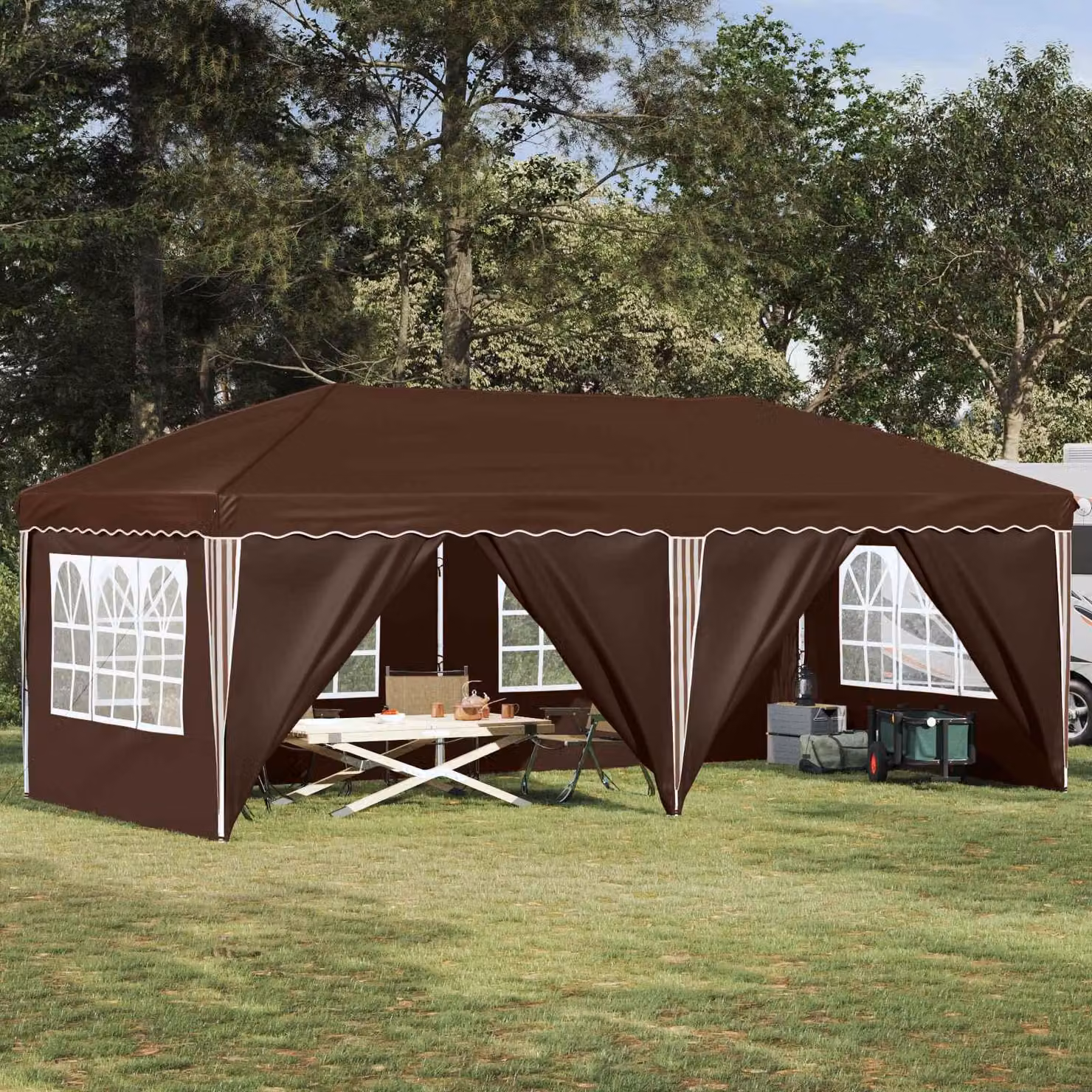 Maison Exclusive - Tenda pop-up per feste, dimensioni 575 x 288 x 245 cm, colore marrone
