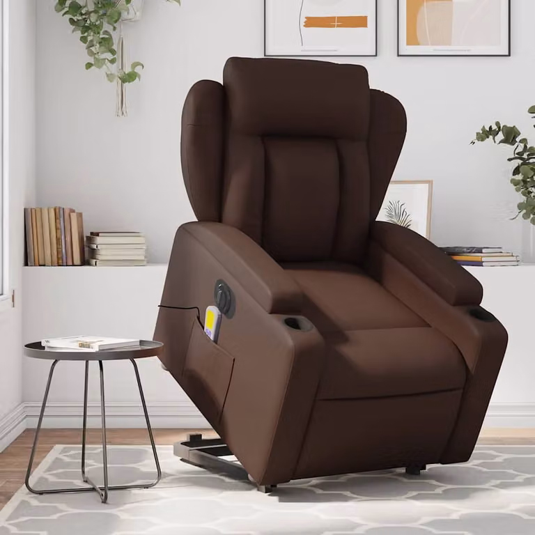 vidaXL Poltrona Alzapersona Elettrica Reclinabile in Similpelle Marrone con Braccioli