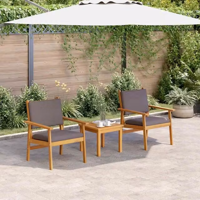 Set di 2 sedie da giardino vidaXL in legno di acacia con cuscini antracite e braccioli – 1