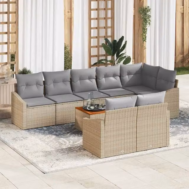 Set Divano da Giardino 9 pz Beige polyrattan 3347847