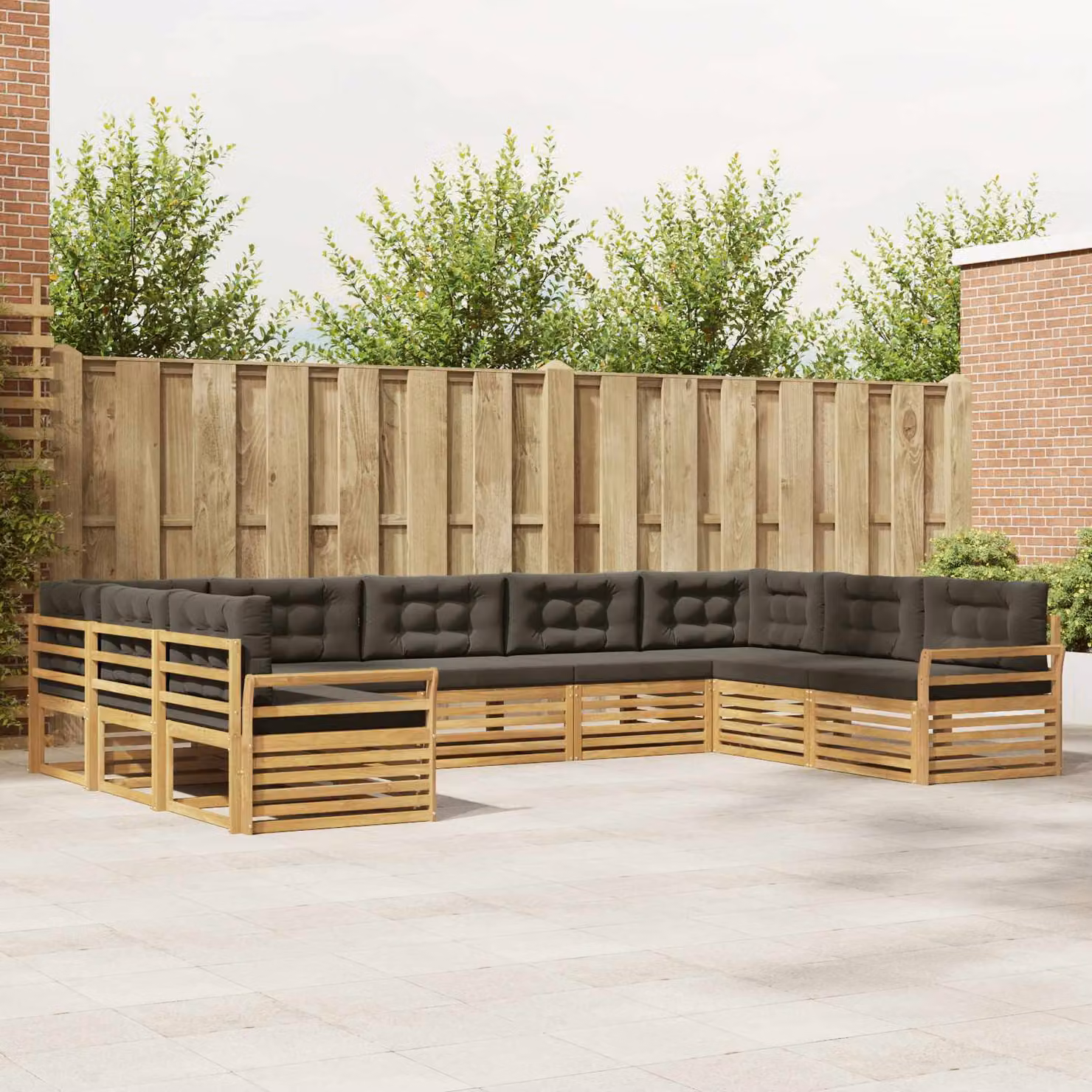 vidaXL Set di divani da esterno a L in legno di acacia con cuscini, Bianco e Antracite