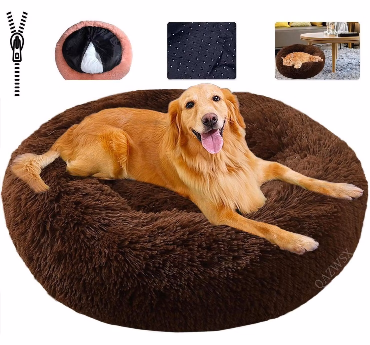 Cuccia per animali domestici, morbida, lavabile, color marrone scuro, taglia 4XL (110 cm)