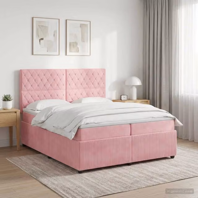Letto box spring con materasso ibrido vidaXL in velluto rosa e bianco L/P: 200 x 200 cm – 1