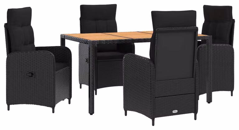 Set da tavolo da esterno, 5 pezzi, colore nero