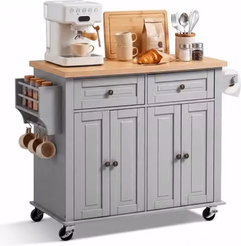 VEVOR Credenza Isola Cucina Portaoggetti con Ruote Girevoli Grigio L/P/H: 111 x 45 x 82,5 cm
