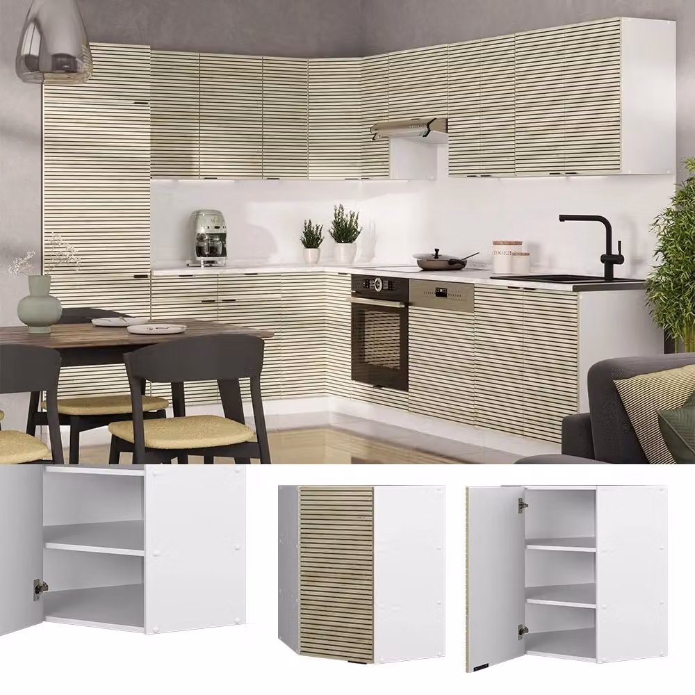 Mobile angolare da cucina Fame-Line Vicco in legno e MDF, colore quercia e bianco, L: 57 cm, H: 72 cm, P: 34,1 cm – 2