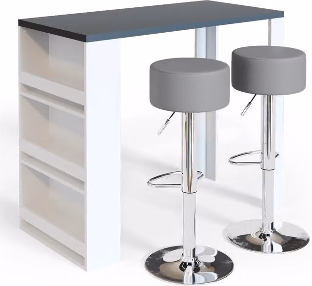 Tavolo bar con sgabelli Bianco/Grigio 57 x 117 cm con 2 sgabelli da bar Vicco