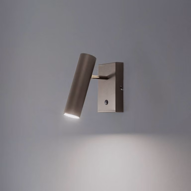 Applique Axion, a 1 luce, color titanio, acciaio Axion Luminex, dimmerabile, Ottone / Oro, Soggiorno / Sala da pranzo, Metallo, Moderno, Faretto alogeno