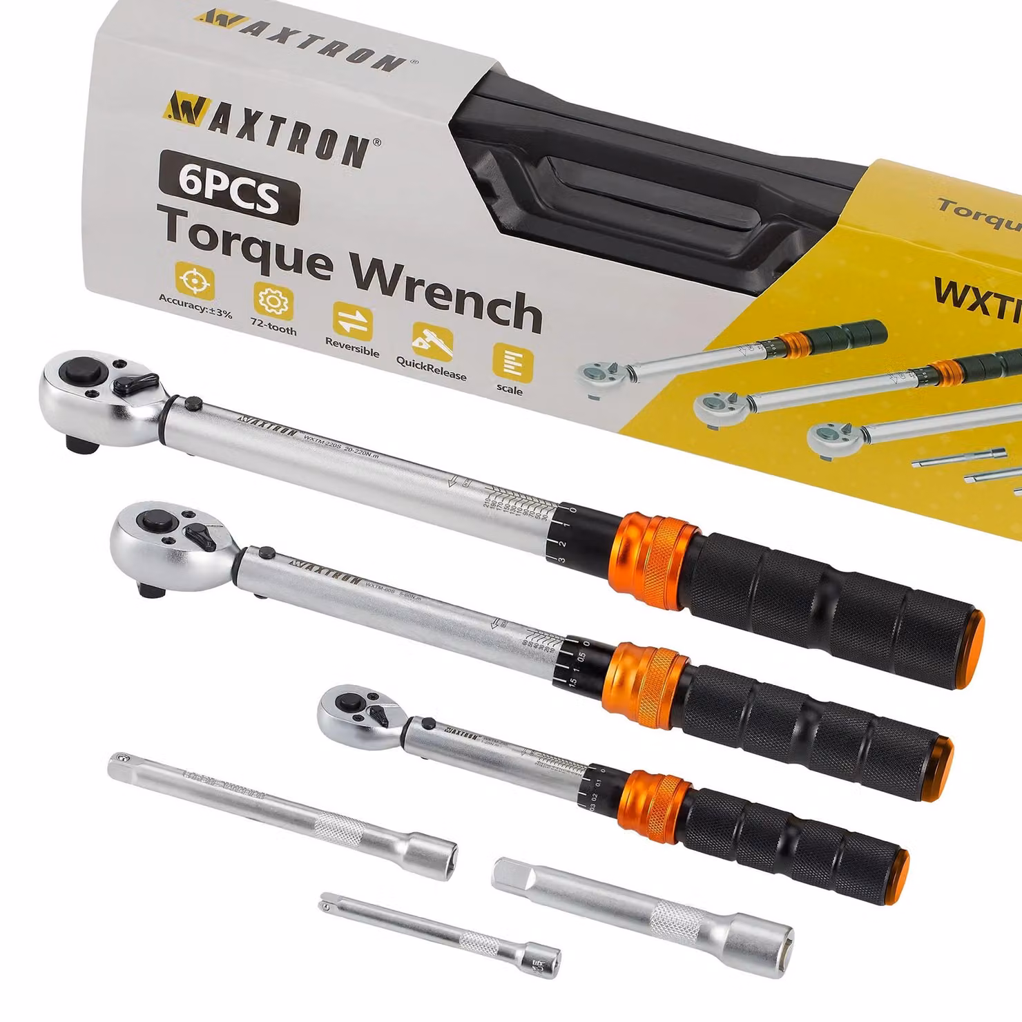 Chiavi dinamometriche, da 1 a 220 Nm, con attacchi da 3/8" e 1/2", set di 6 chiavi dinamometriche