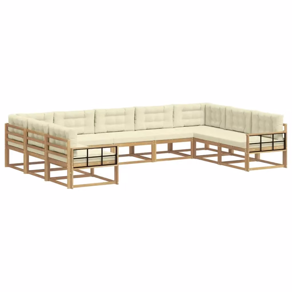 Set di divani da esterno a L vidaXL in legno di acacia con cuscini Bianco e Beige – 2