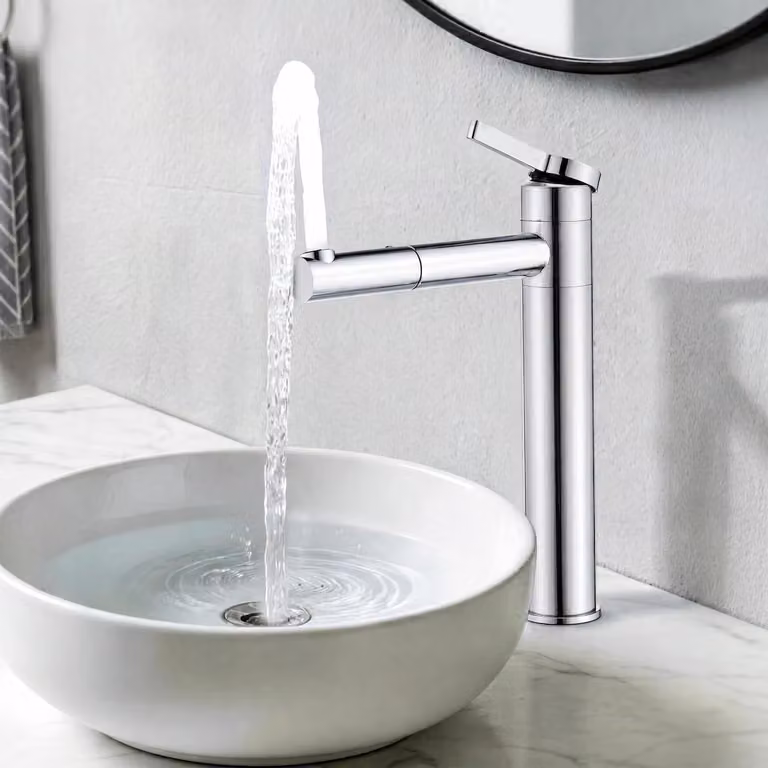 Miscelatore per lavabo, cromato, girevole a 360°, in acciaio inossidabile