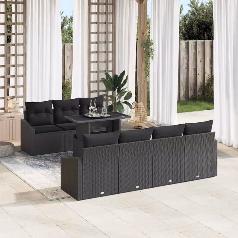 Set Divano da Giardino a L vidaXL 8 Pezzi Nero con Cuscini e Tavolino in Polyrattan e Metallo