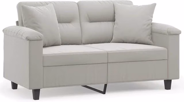 Divano | Divano da soggiorno | Sofa 2 Posti Cuscini Grigio Chiaro 120 cm Tessuto Microfibra
