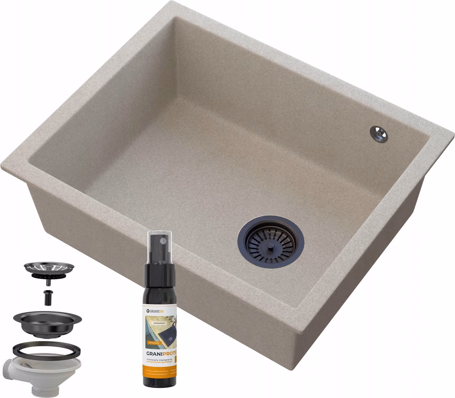 Granitan - Lavello in granito - Lavello da cucina - Beige - con piano di sgocciolamento - Lavello - SALIX