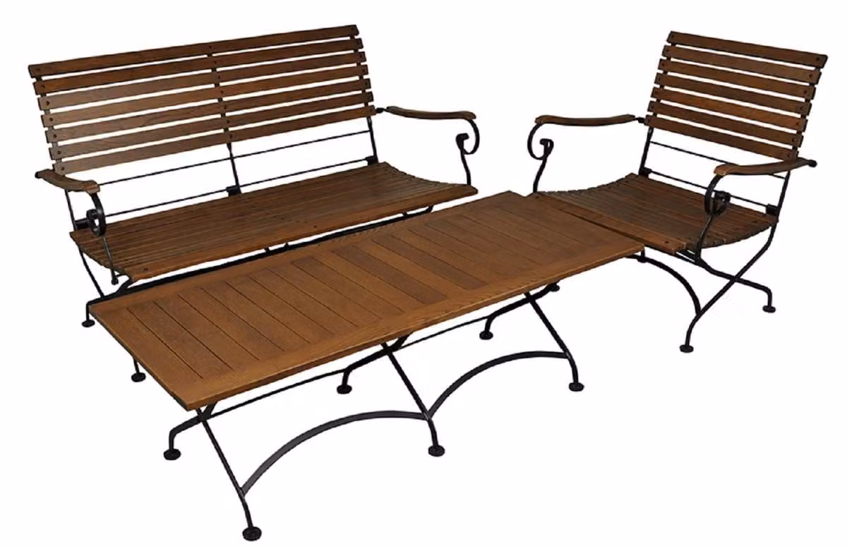 Casa Padrino Set di mobili da giardino in stile liberty marrone scuro / nero - 1 tavolino 1 panca 1 sedia - Barocco & Liberty Gastronomia & Arredo Giardino