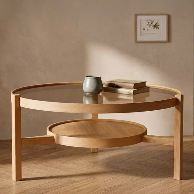 Olzai, Tavolino da Salotto un Vano, 100x100x48h cm Marrone Rovere
