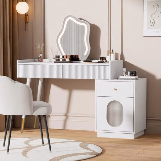 Tavolo Trucco con Specchio LED e Cassetti ¨C MINIMAL ¨C Bianco 100x75x40 cm