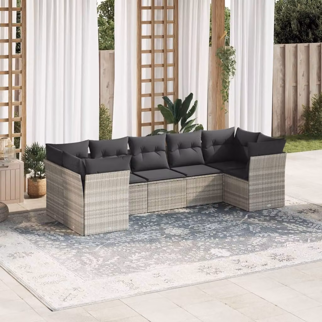 Maison Exclusive - Set Divani da Giardino 7pz con Cuscini Grigio Chiaro Polyrattan