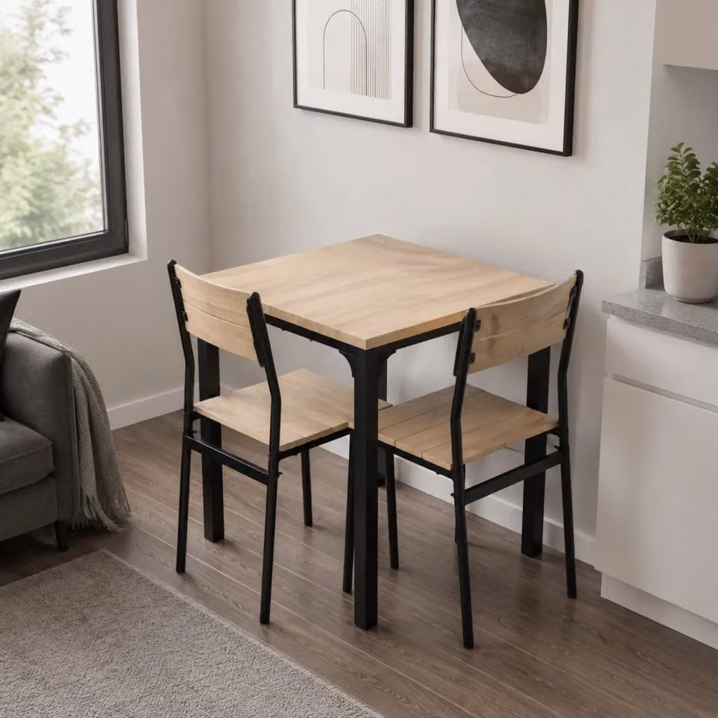 Set tavolo e 2 sedie Mivray in MDF e metallo nero per cucina e sala da pranzo, L/P/H: 150 x 60 x 76 cm – 2
