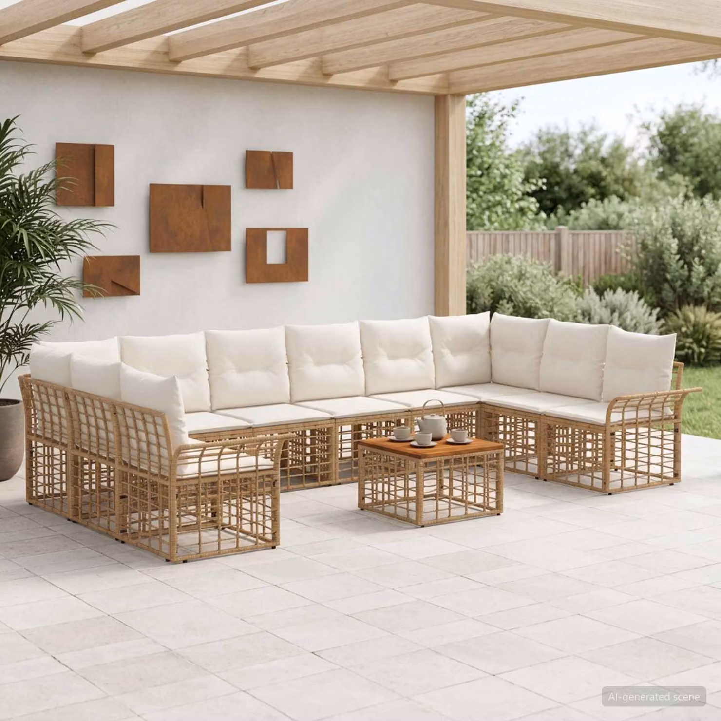 vidaXL Set di divani da esterno 11 pezzi per 10 persone in stile rustico, colore beige e bianco con struttura in acciaio e legno di acacia