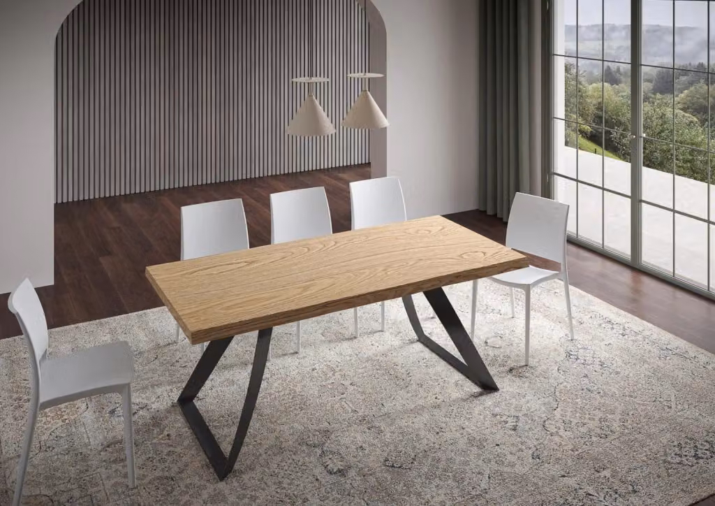 Tavolo fisso rettangolare Giordanoshop in rovere con bordo live edge e gambe in metallo antracite L: 180 cm, P: 90 cm, H: 75 cm – 2