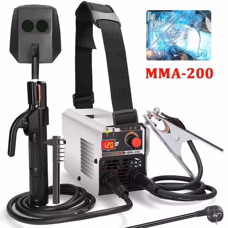 Saldatrice portatile - MMA-200 DC, saldatrice ad arco inverter - tecnologia IGBT - alimentazione automatica del filo - saldatura senza gas e con gas protettivo