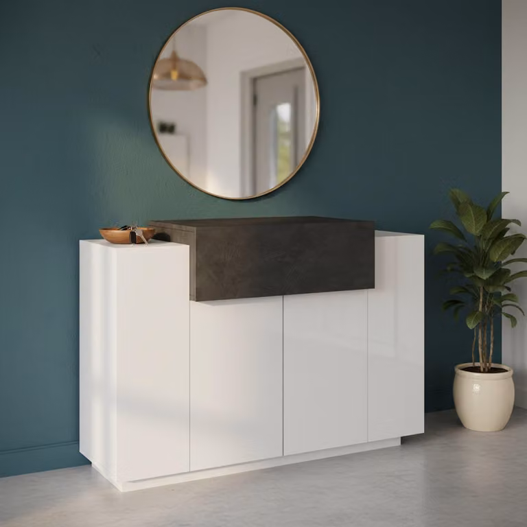 Credenza moderna bianca, mobile da cucina, soggiorno, Coro Bata Ardesia