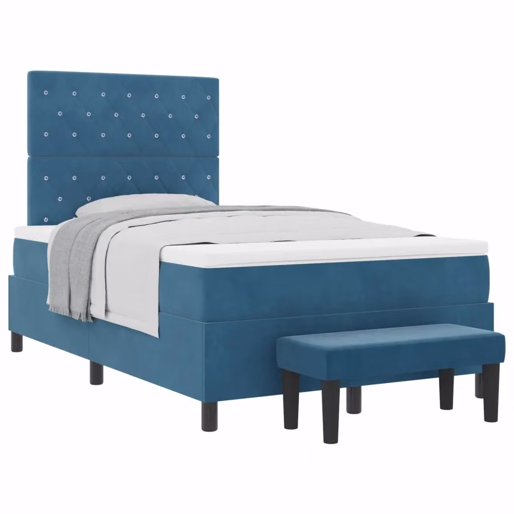 Letto a molle con testiera vidaXL in velluto blu, L: 120 cm, P: 200 cm, H: 128 cm – 3